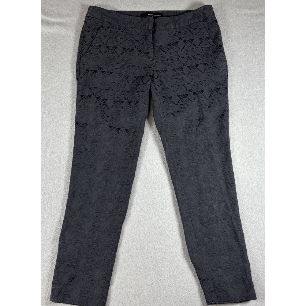 Amanda + Chelsea Womens Ankle Dress Pants Black Straight Leg Geometric Print 4P